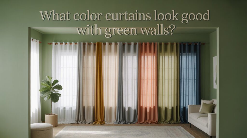 Best curtain color ideas for green walls shown in a modern living room setup