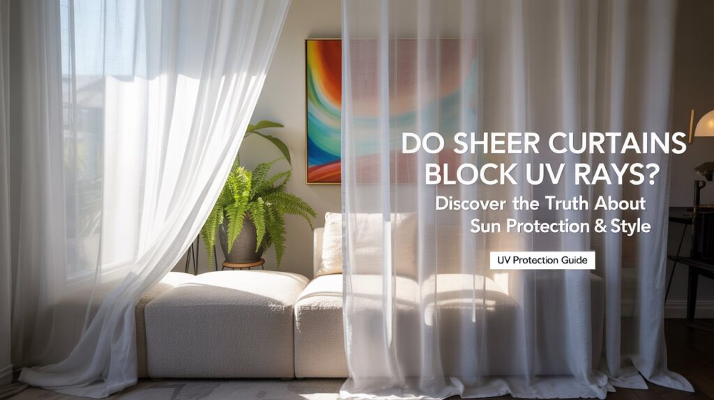 Modern living room with sheer curtains filtering sunlight, showing how UV protection curtains like sheer panels can block UV rays and protect furniture.