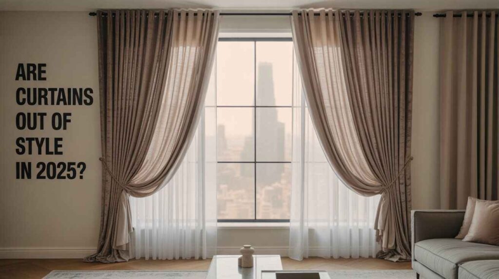 Elegant modern living room with stylish drapes showcasing the question, 'Are curtains out of style in 2025?'