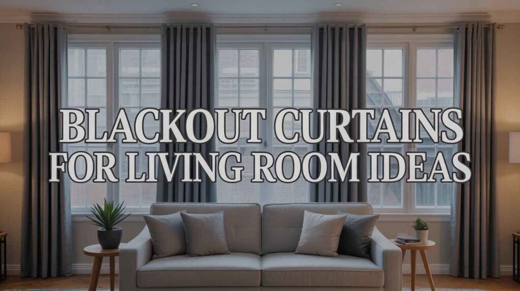 Best blackout curtains for living room ideas featuring modern grey drapes, large bright windows, and a stylish sofa with cushions in a cosy home setup.