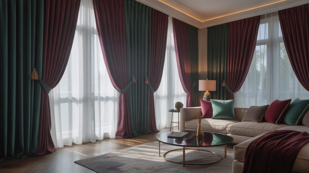 
Elegant living room with top curtains for the living room in a dual-tone design, adding a stylish and cosy look to the interior.
