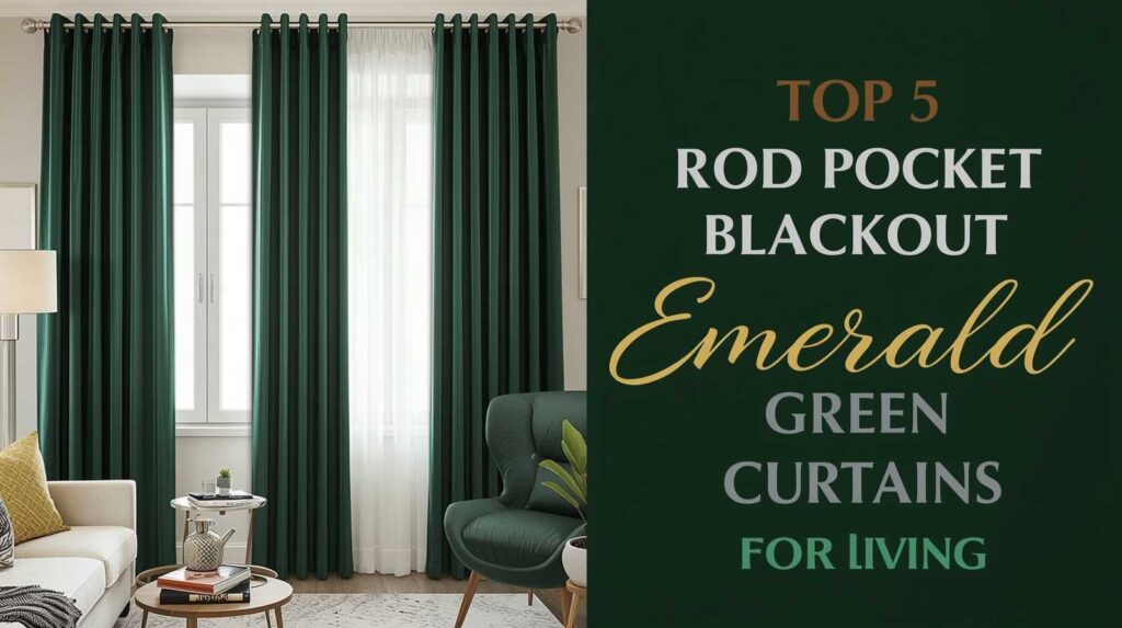 Stylish living room with modern emerald green thermal blackout curtains that block sunlight, enhance privacy, and add a touch of luxury to the space.