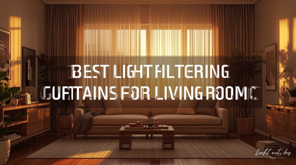 Cozy modern living room with sheer curtains gently filtering sunlight, creating a warm and inviting atmosphere with neutral tones and elegant furniture.