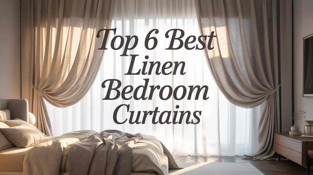 Soft beige linen curtains styled in a cozy modern bedroom with natural daylight—the best linen curtains.