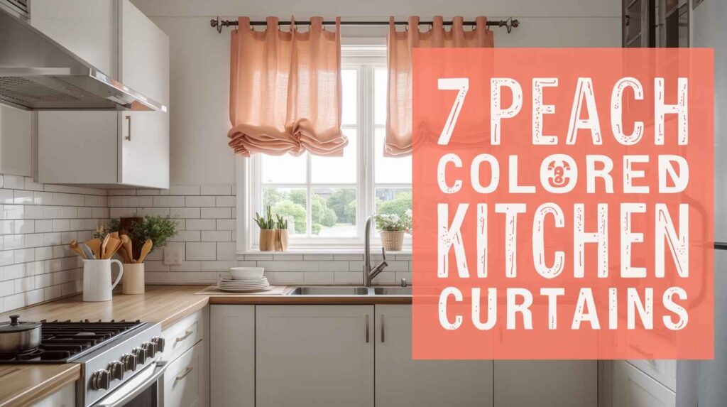 Short peach colored kitchen curtains styled in a bright modern kitchen above the sink, allowing natural light while adding warmth and a lean, cosy look to the cooking space.