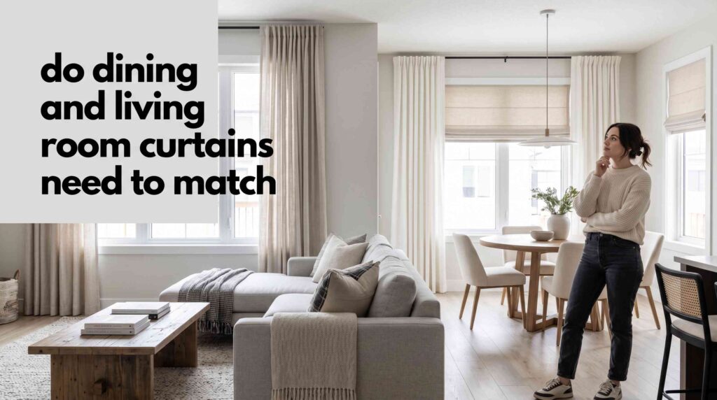 Should living and dining room curtains match in an open-concept home with neutral coordinated window treatments and modern interior styling?