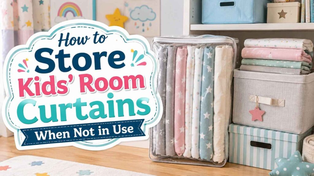 How to Store Kids' Room Curtains When Not in Use, neatly folded and stored in a kids' room