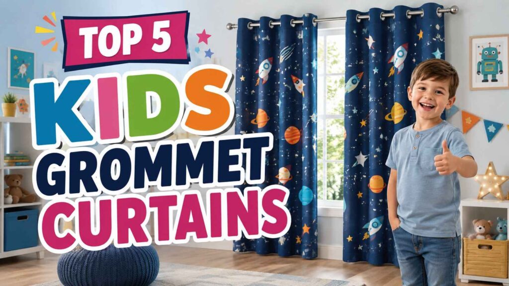 Top 5 kids' grommet curtains featuring a fun space-themed design in a colorful child’s bedroom.