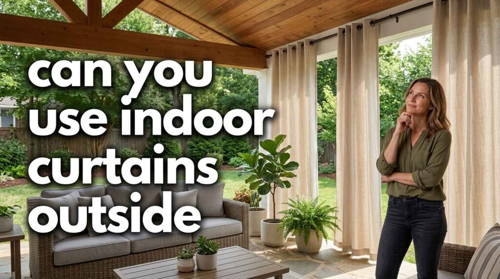 Can you use indoor curtains outside? Indoor curtains used on a covered patio for privacy and light control.