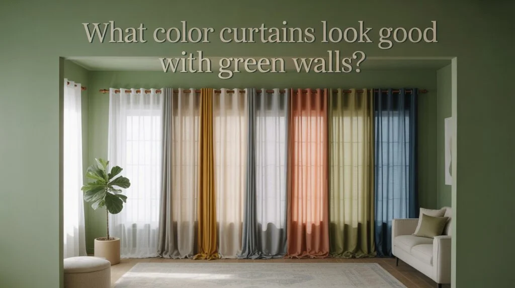 Best curtain color ideas for green walls shown in a modern living room setup