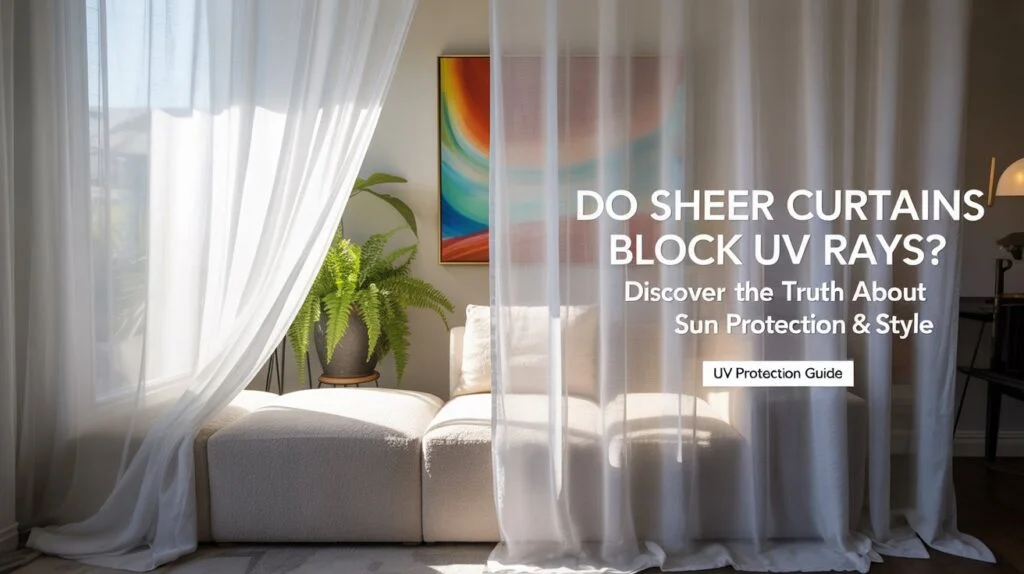 Modern living room with sheer curtains filtering sunlight, showing how UV protection curtains like sheer panels can block UV rays and protect furniture.