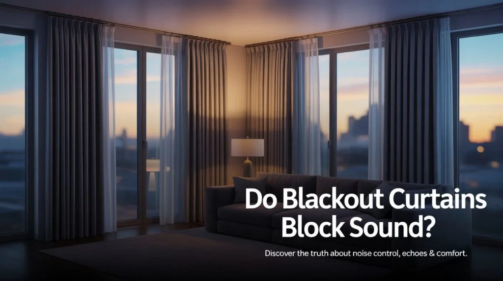 A quiet, modern room with blackout curtains drawn—visualizing the question, do blackout curtains block sound?
